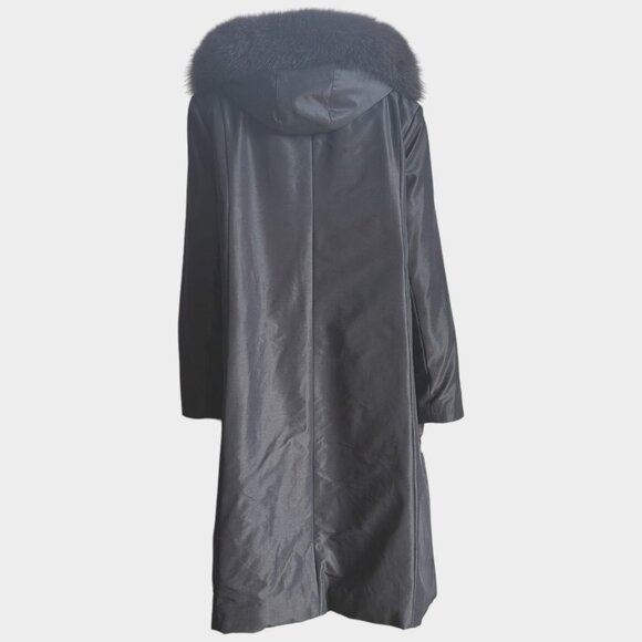 1 MADISON Luxe Long Winter Gray Coat With Fox Fur Trim Hood Button Front 1X - Picture 2 of 11